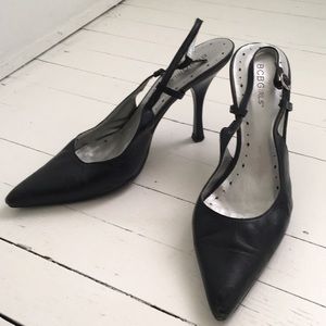 Black leather sling backs
